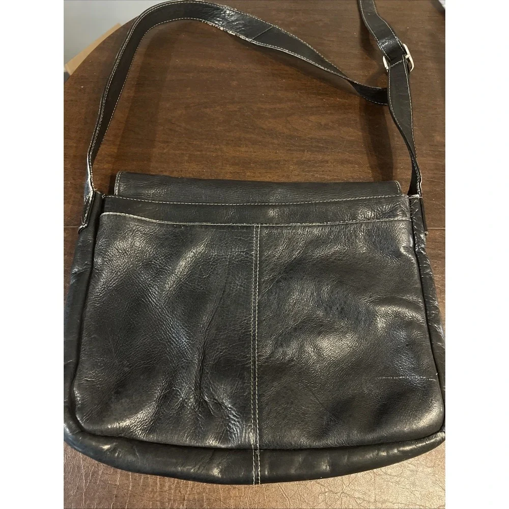 Latico Vintage Black Leather Messenger Briefcase Travel Tote Crossbody Work Bag